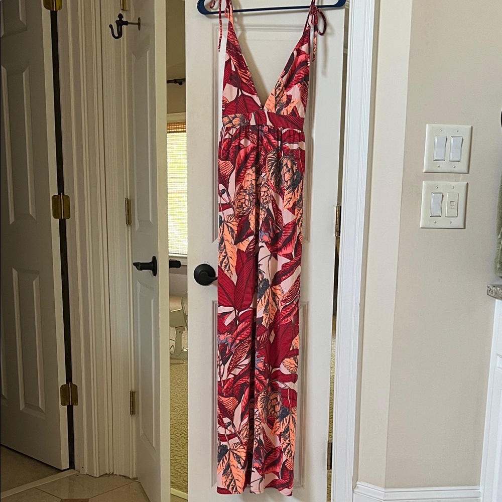 Maaji Women's Red Tropical Print Tie-Shoulder Cover Up Maxi Dress